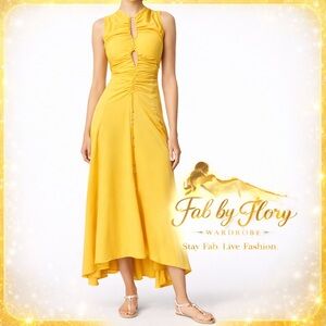 Altuzarra Kaya asymmetric ruched cutout satin-crepe dress in butterscotch yellow